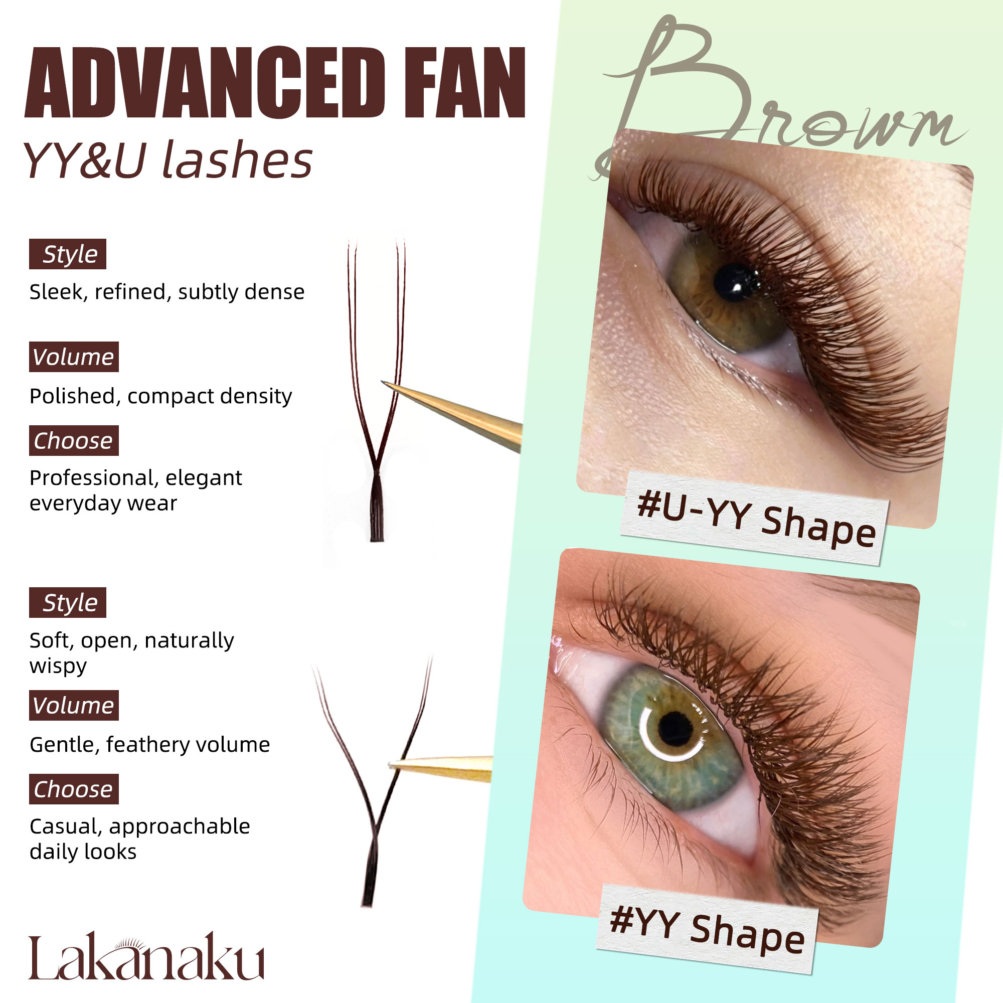 LAKANAKU Dark Brown U Shape YY - огляд і ціна Eyelash Extension Yelix